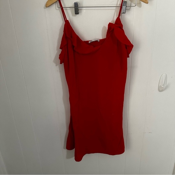 Zara Red Ruffled Camisole Mini Dress